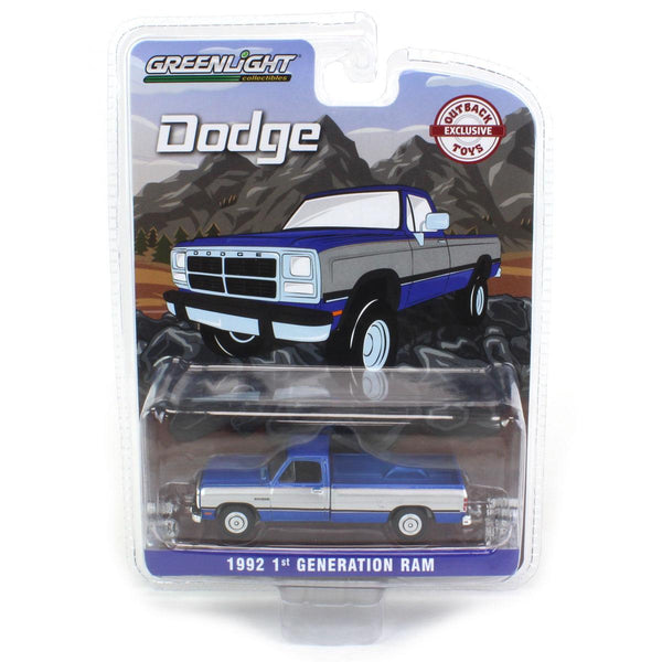 greenlight 1/64 1992 Dodge Ram 1st Generation, Blue & Silver