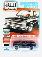 AUTO WORLD MUSCLE TRUCKS 1982 CHEVY SILVERADO 10 FLEETSIDE black SQUARE