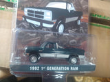 greenlight 1/64 1992 Dodge Ram 1st Generation, Lifted, Green & Silver