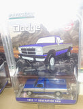 greenlight 1/64 1992 Dodge Ram 1st Generation, Blue & Silver