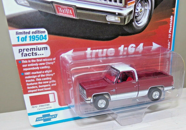 SQUARE 1981 Chevy Silverado 10 in Carmine Red White Auto World Die-cast 1:64